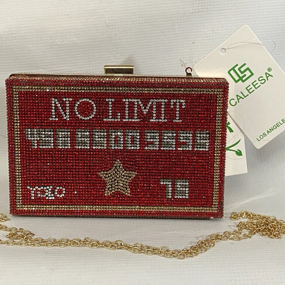 Red Purse Beaded Clutch with Gold Accents